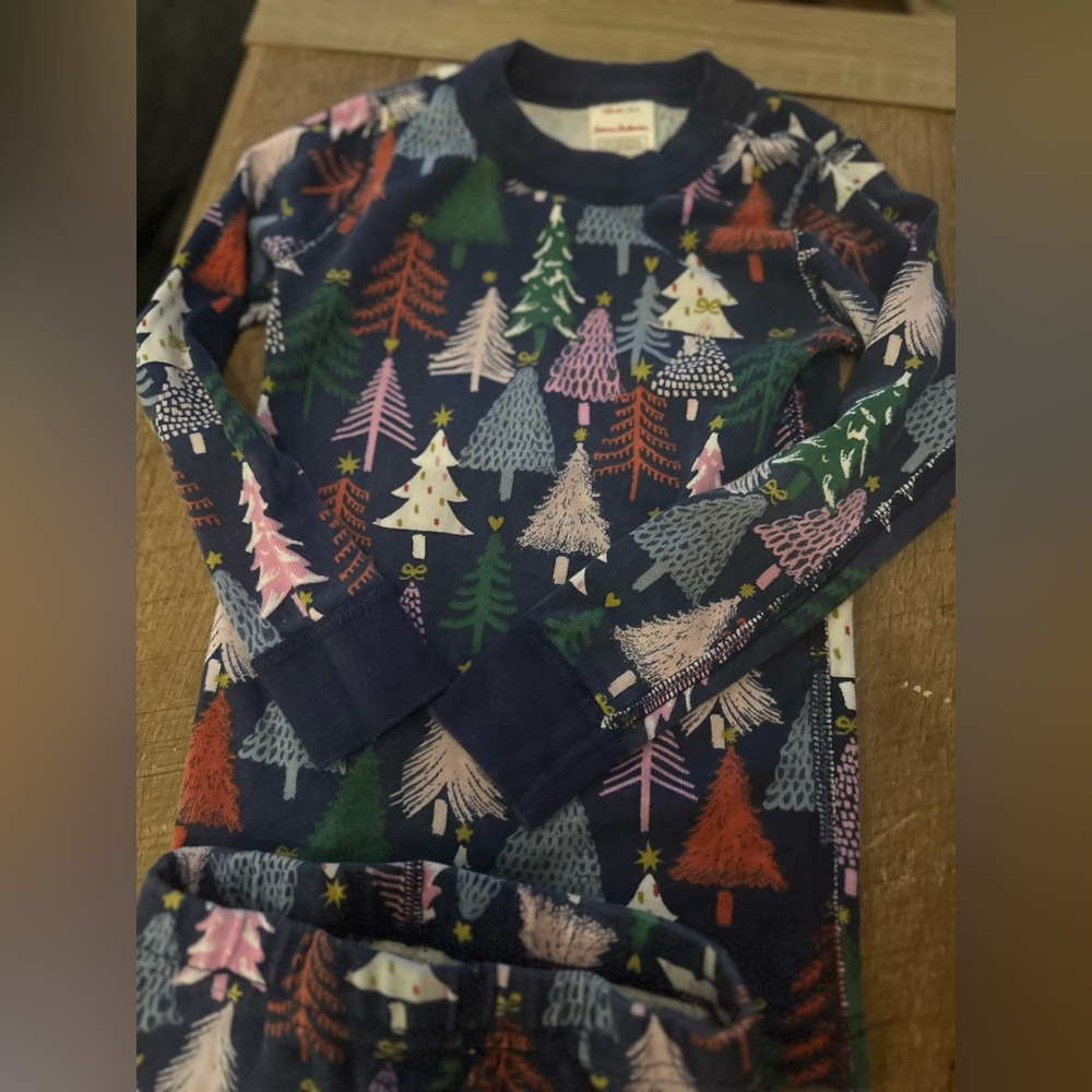 Hanna Andersson Navy Holiday Tree Print Kids Pajamas